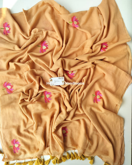 Embroidery Saree - Hazelnut Lotus