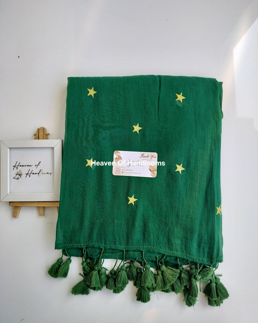 Embroidery Saree - Green Star