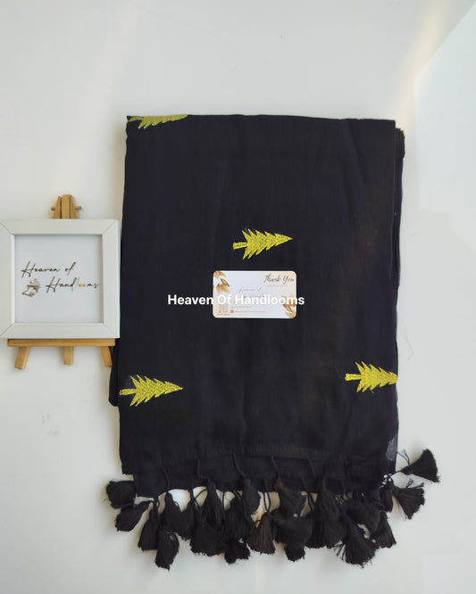 Embroidery Saree - Black Christmas Tree
