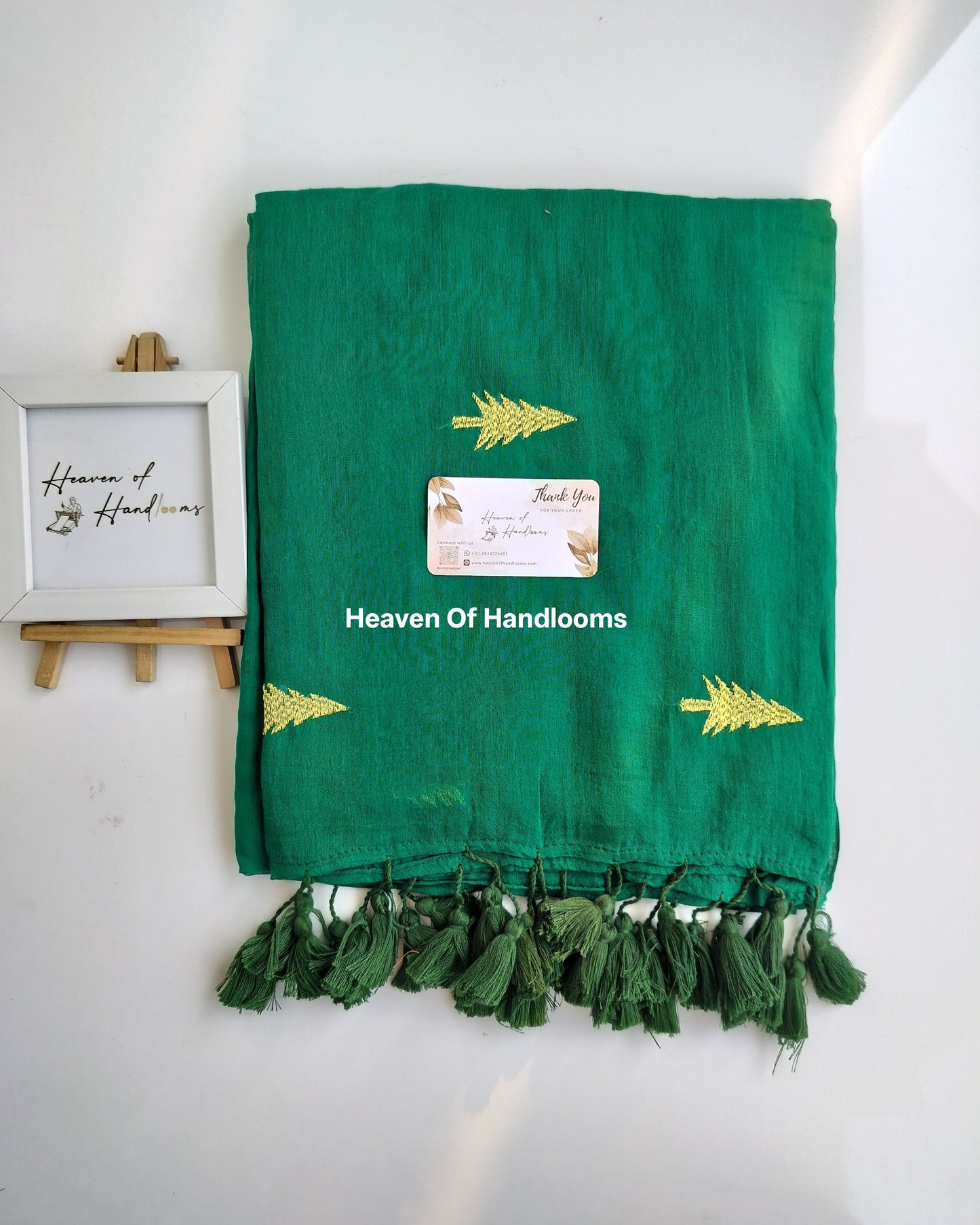 Embroidery Saree - Green Christmas Tree