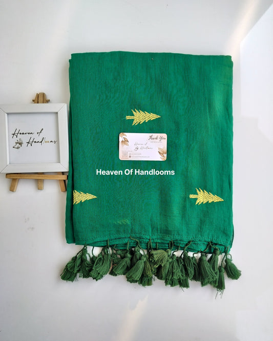 Embroidery Saree - Green Christmas Tree