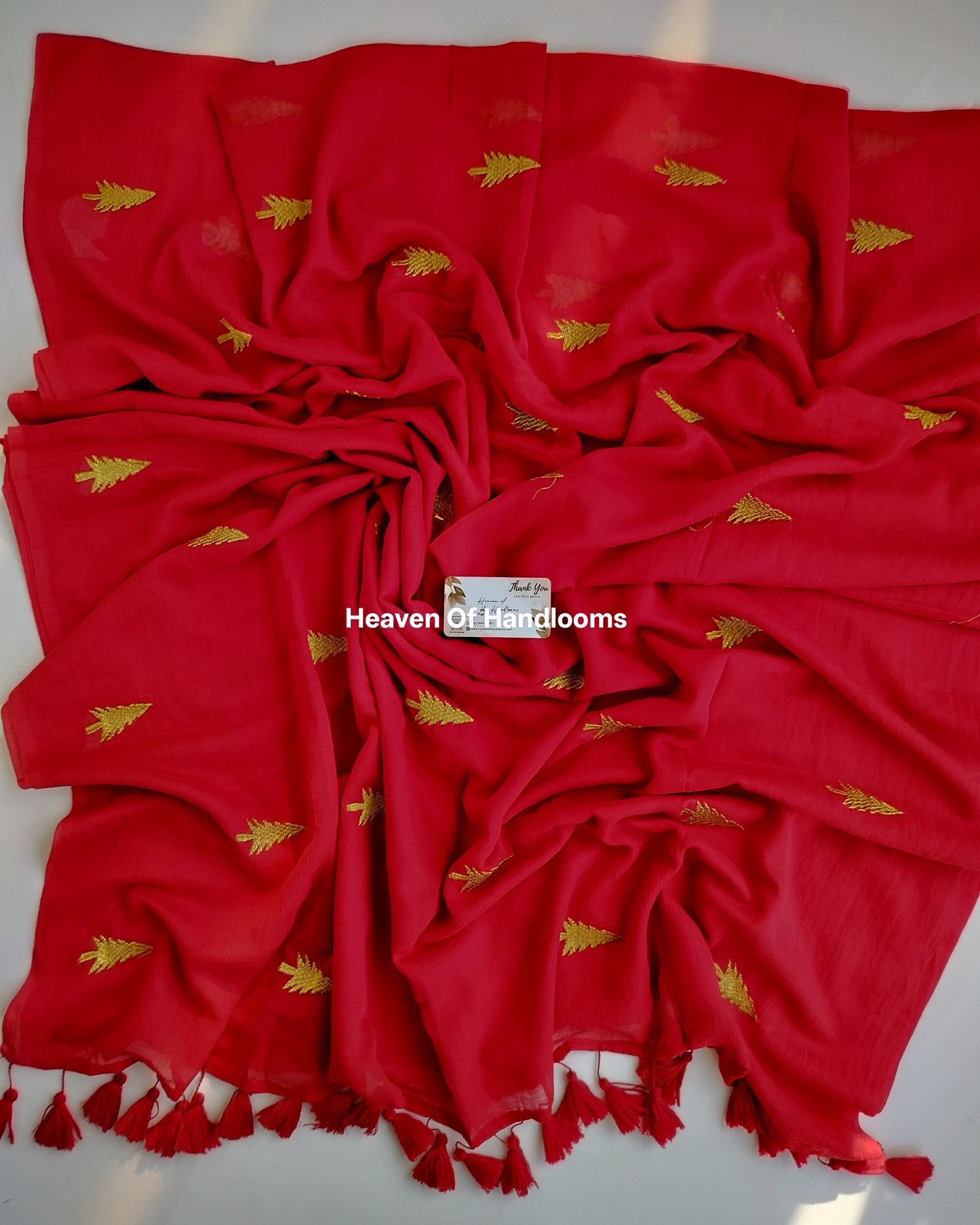 Embroidery Saree - Red Christmas Tree