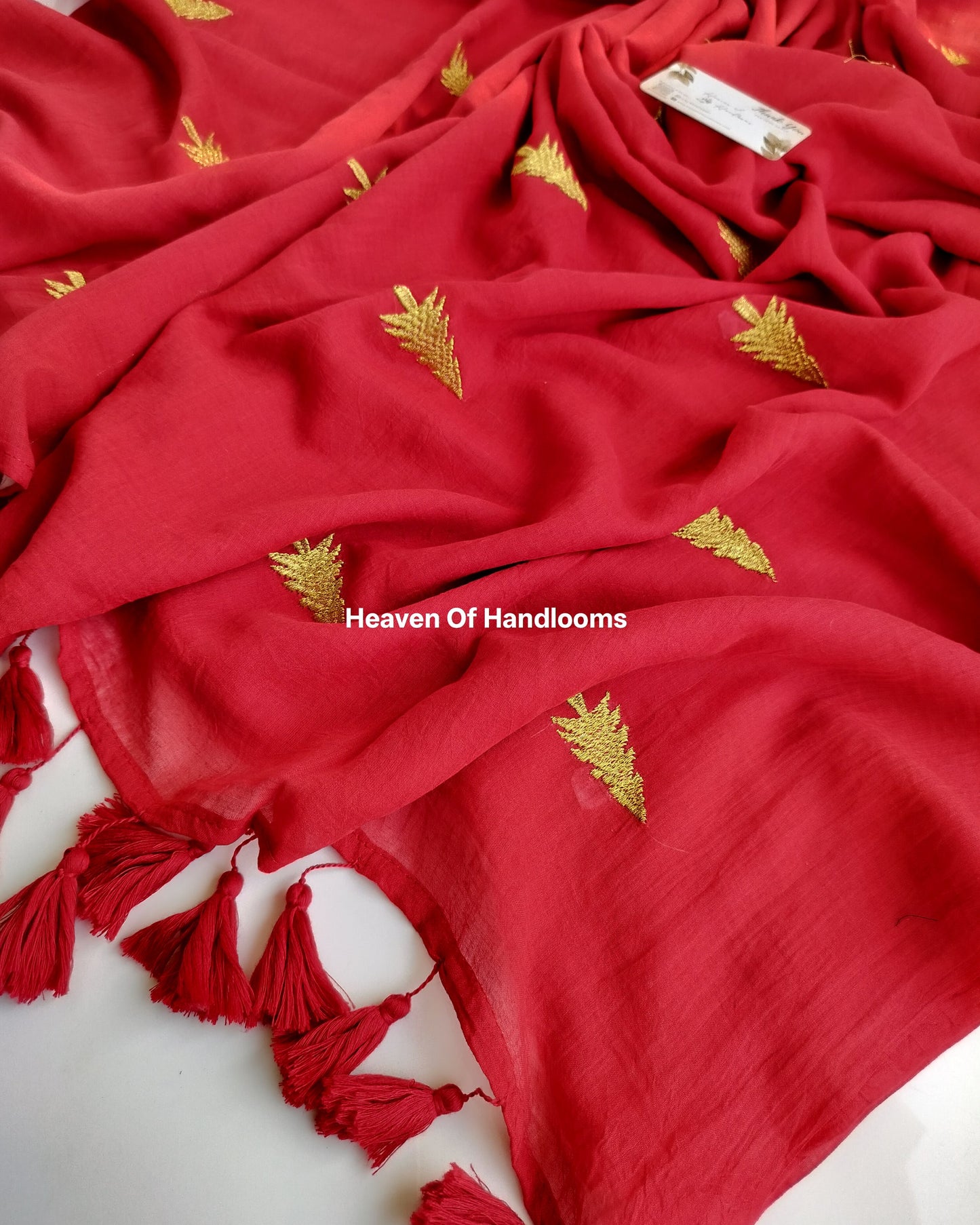 Embroidery Saree - Red Christmas Tree