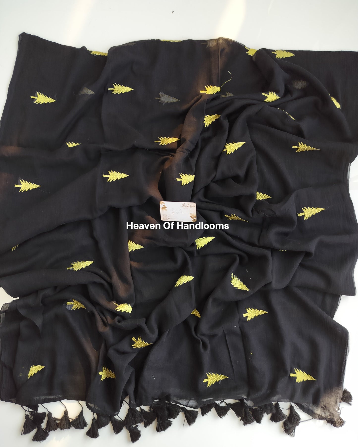 Embroidery Saree - Black Christmas Tree