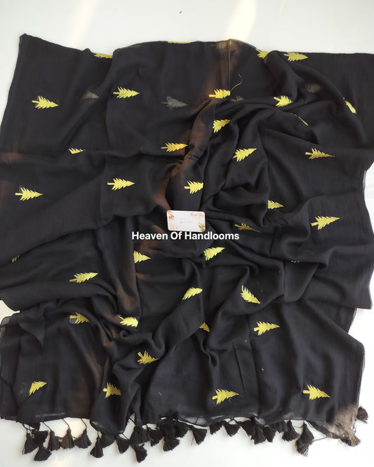 Embroidery Saree - Black Christmas Tree