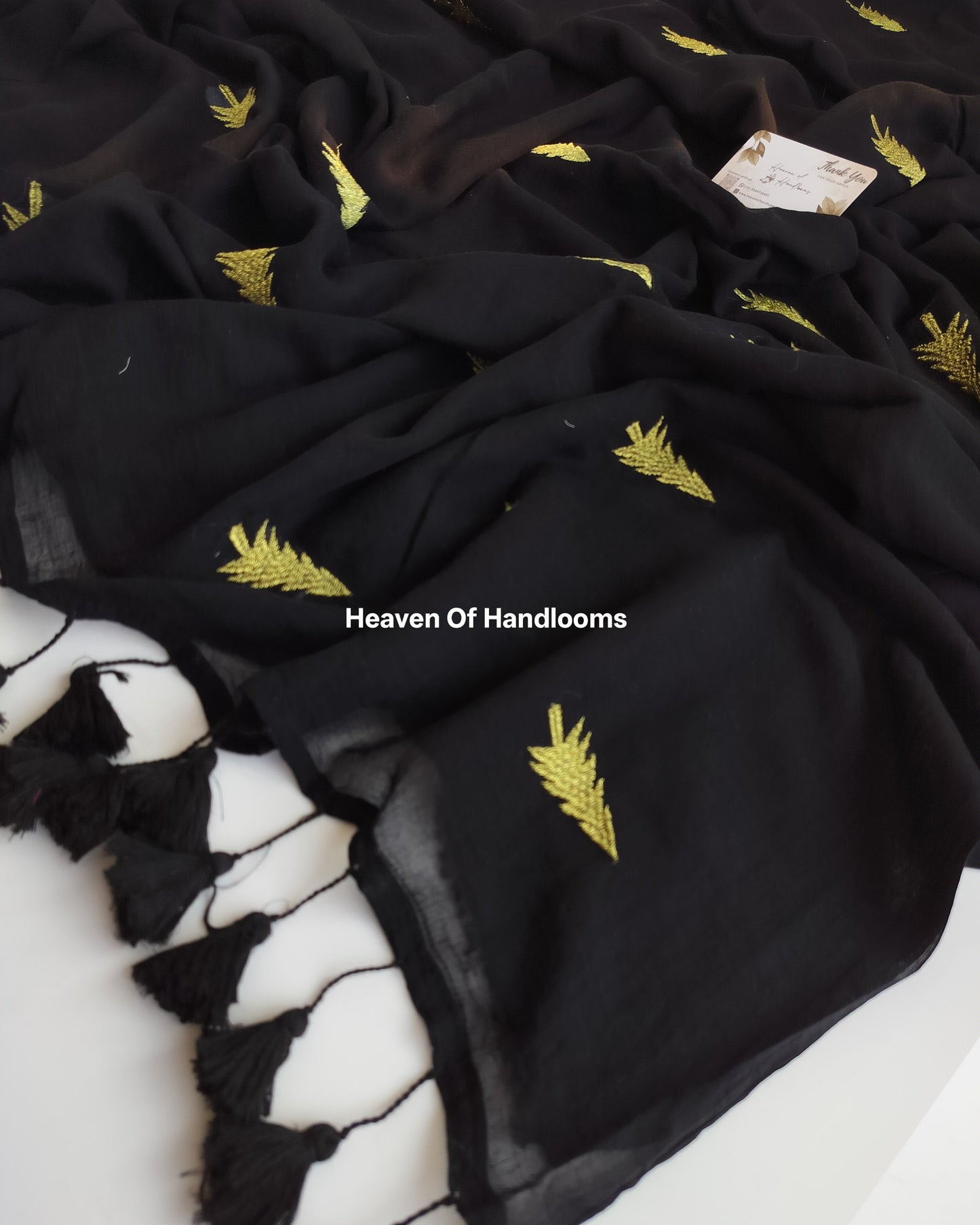 Embroidery Saree - Black Christmas Tree