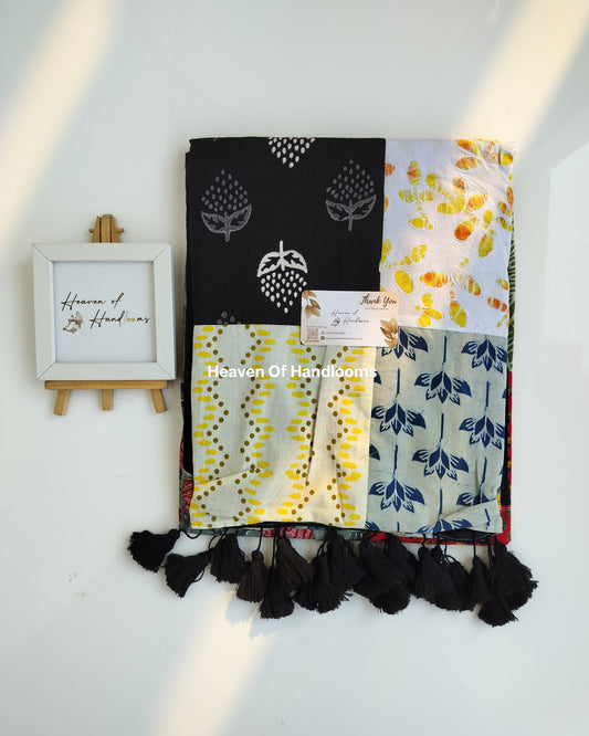 Festive Saree - Black Patchwork