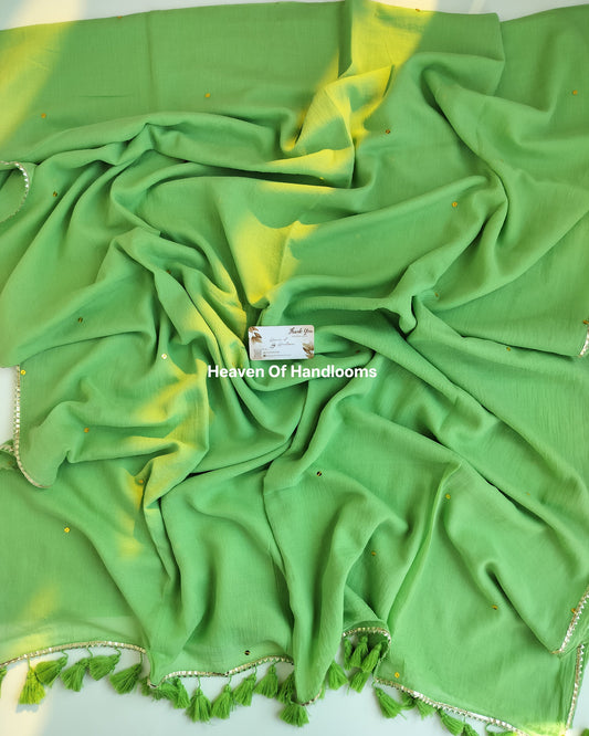 Festive Saree - Green Pink Zari Gini