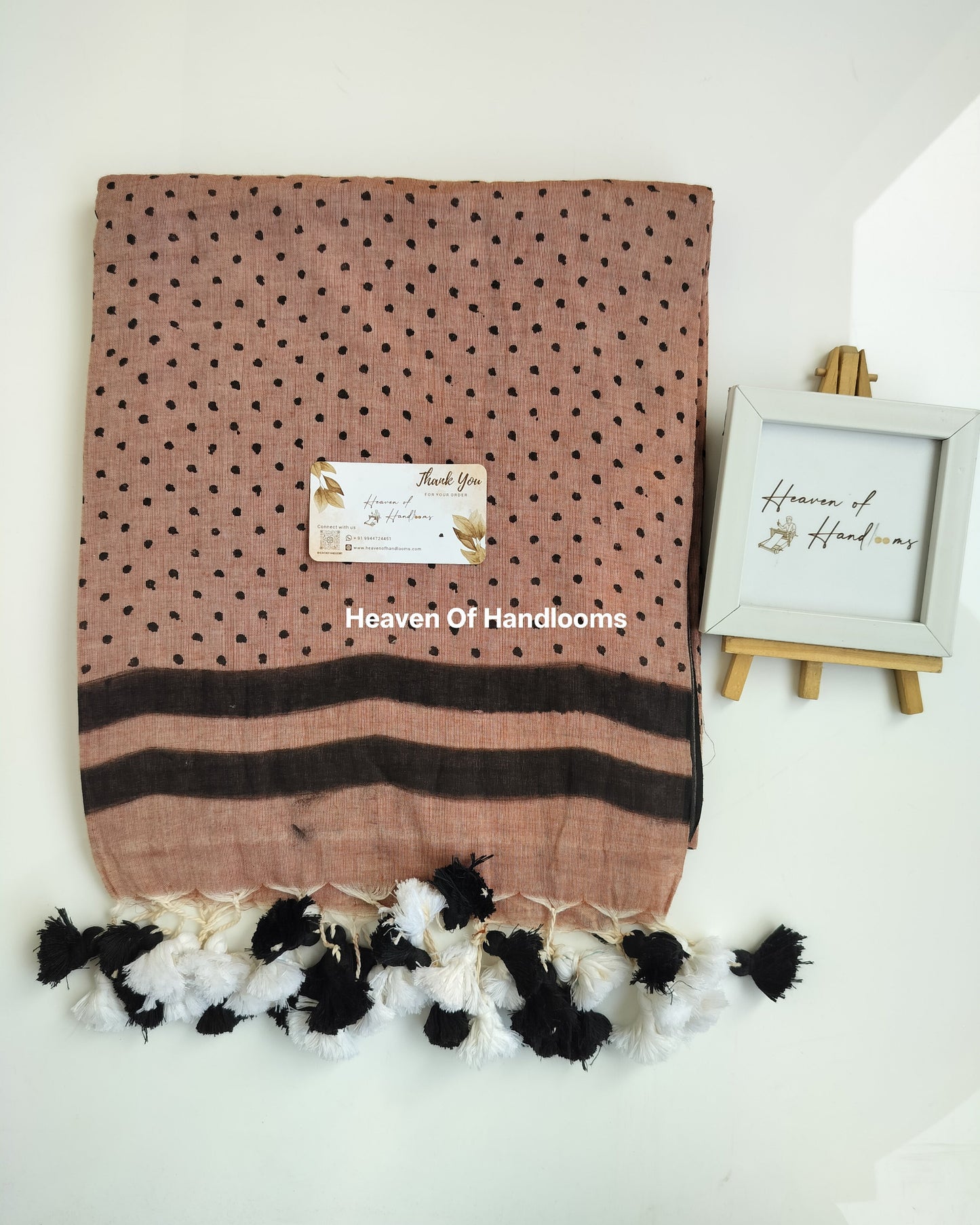 Printed Saree - Cinnamon Polka Dot Double Line