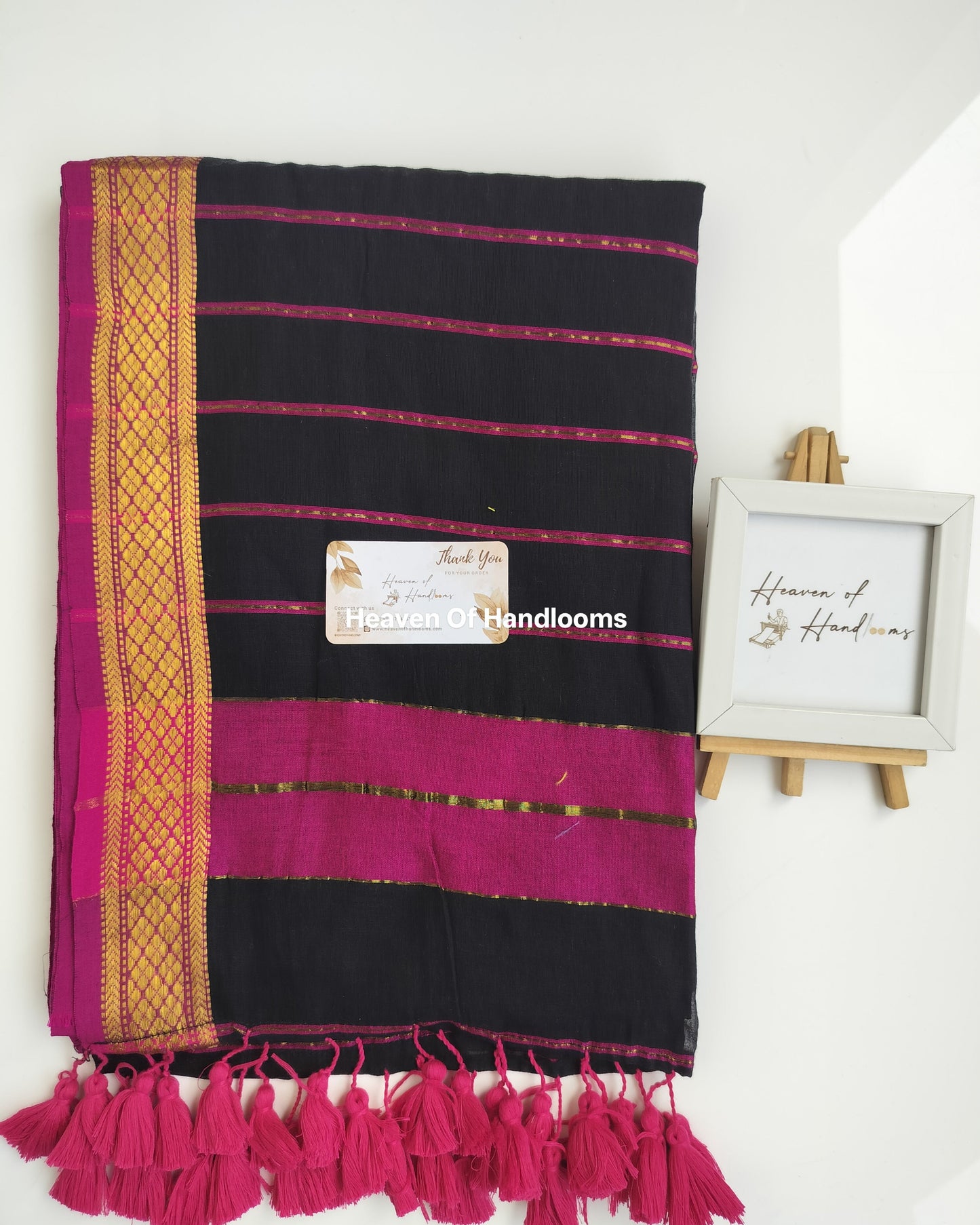 Festive Saree -  Black with Pink Kanchi