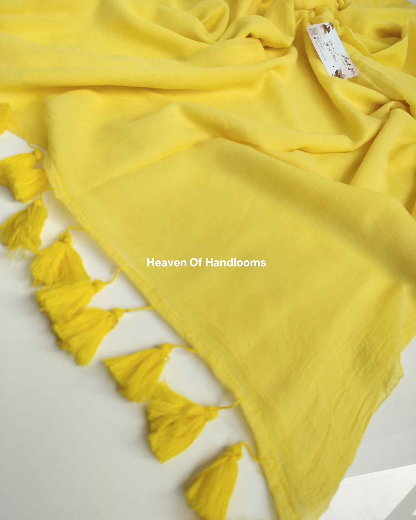 Plain Mul Saree - Pastel Yellow