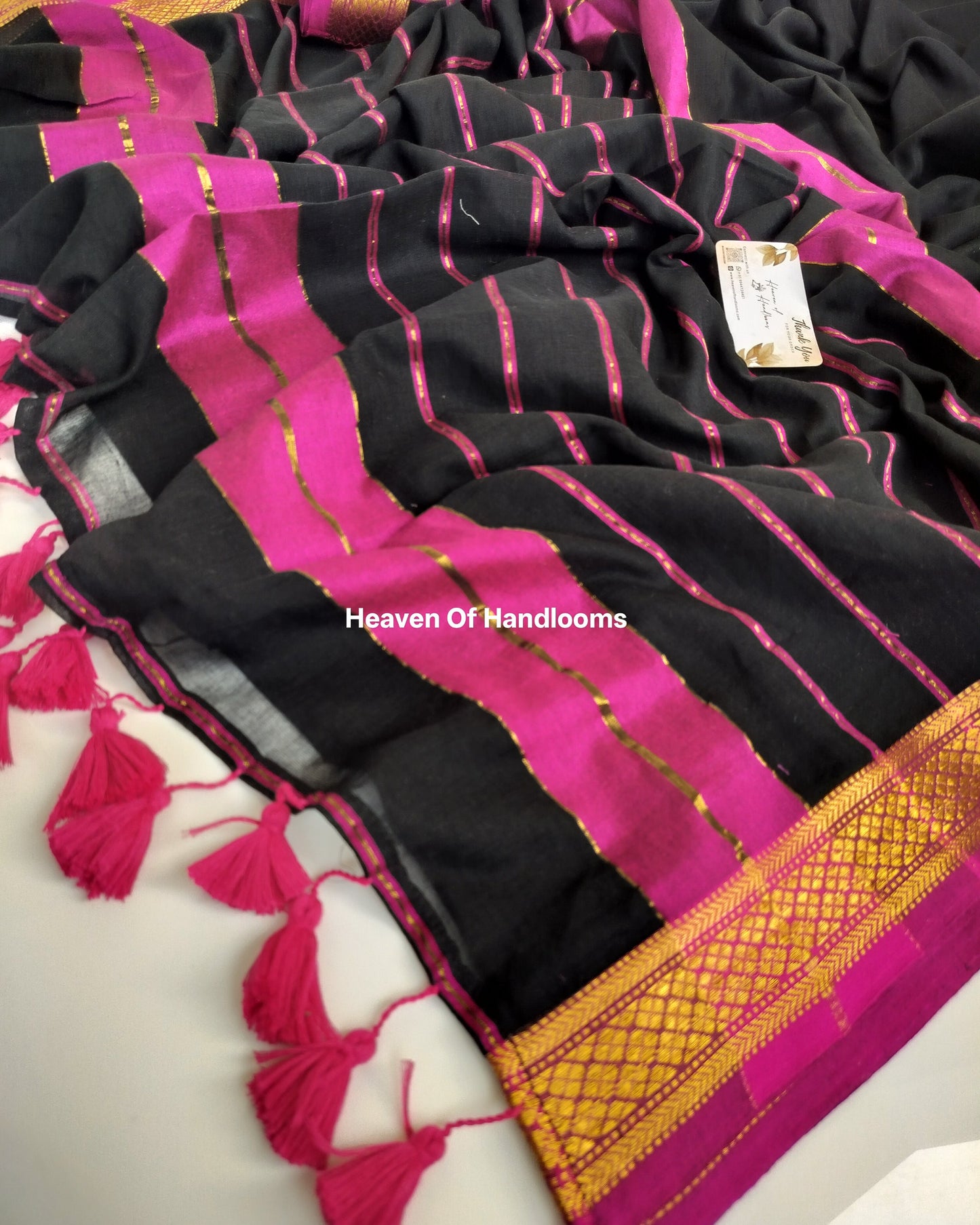Festive Saree -  Black with Pink Kanchi