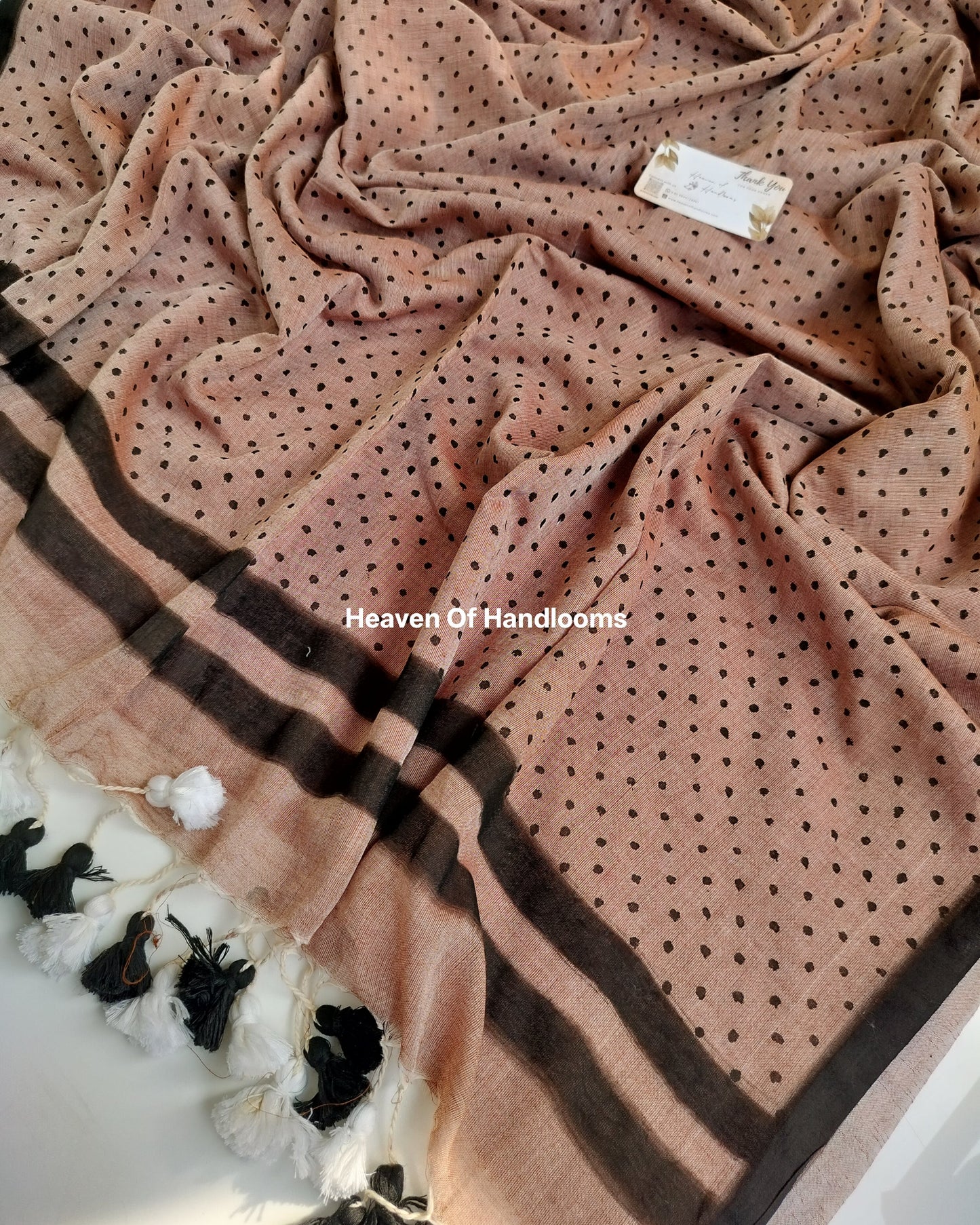 Printed Saree - Cinnamon Polka Dot Double Line