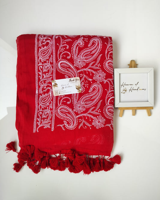 Premium Hand Stitch - Red Chikenkari