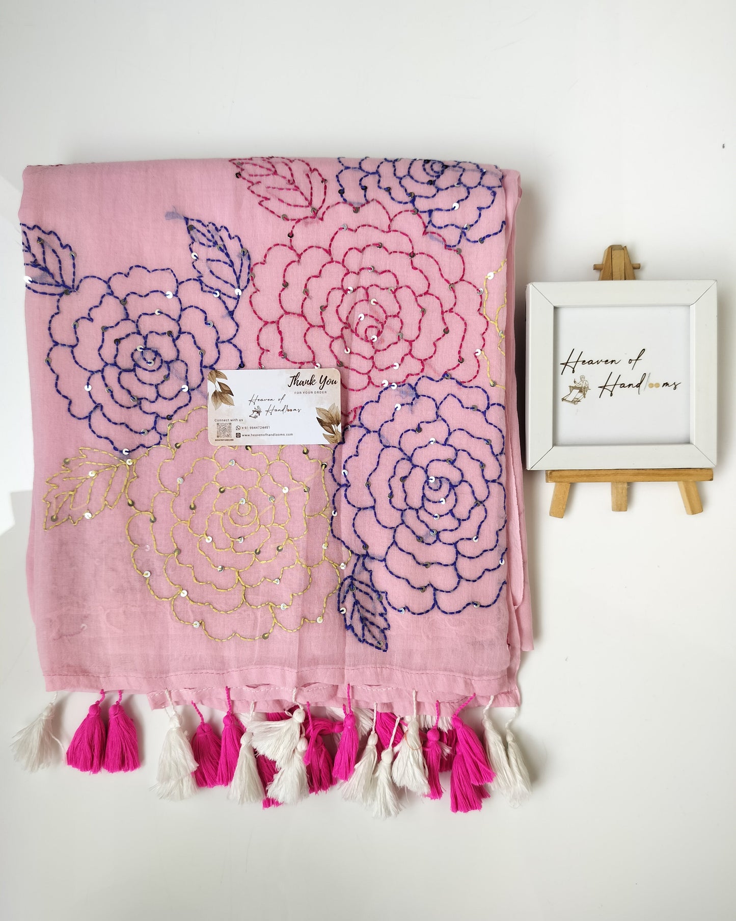 Premium Hand Stitch - Baby Pink Kantha