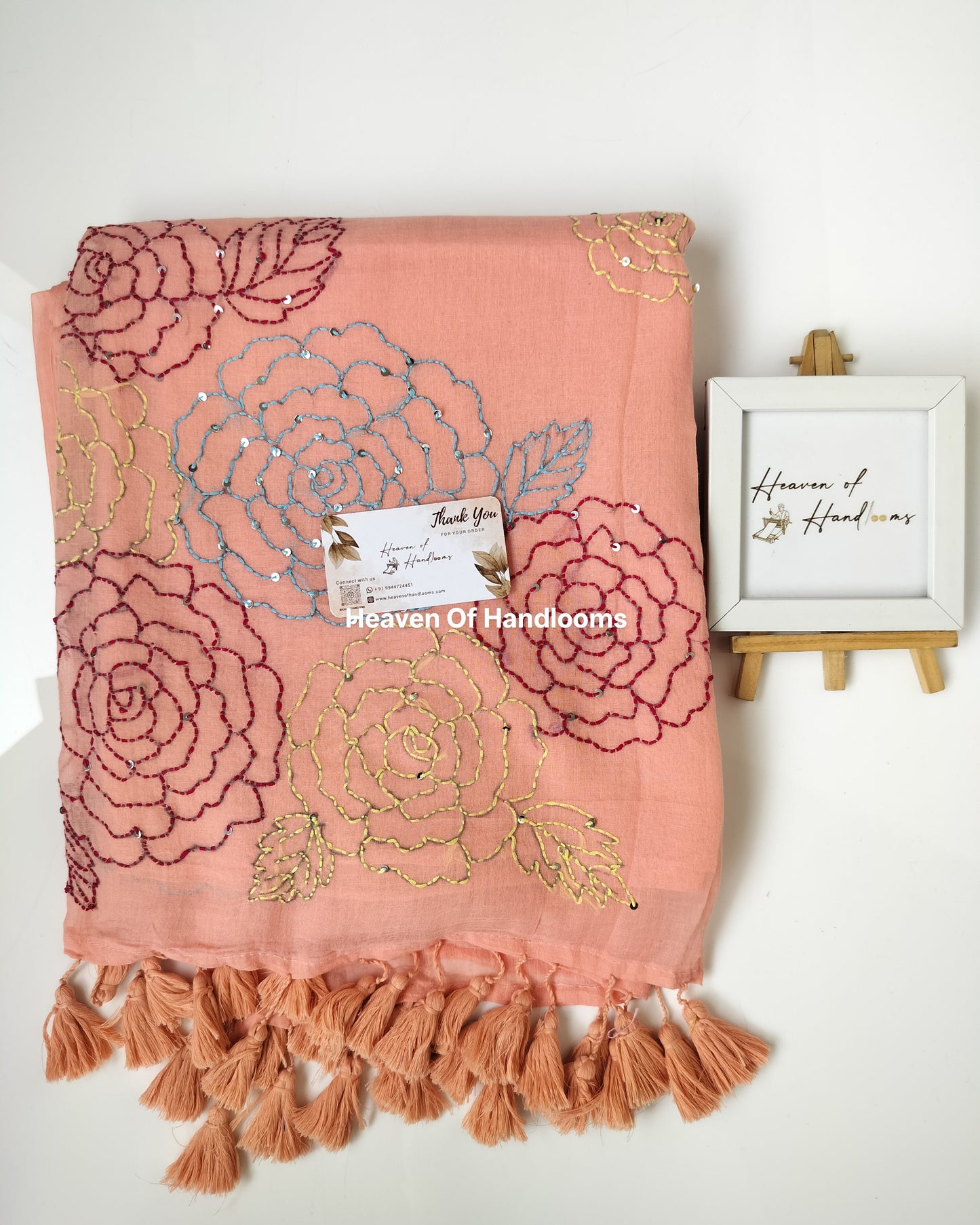 Premium Hand Stitch - Peach Kantha