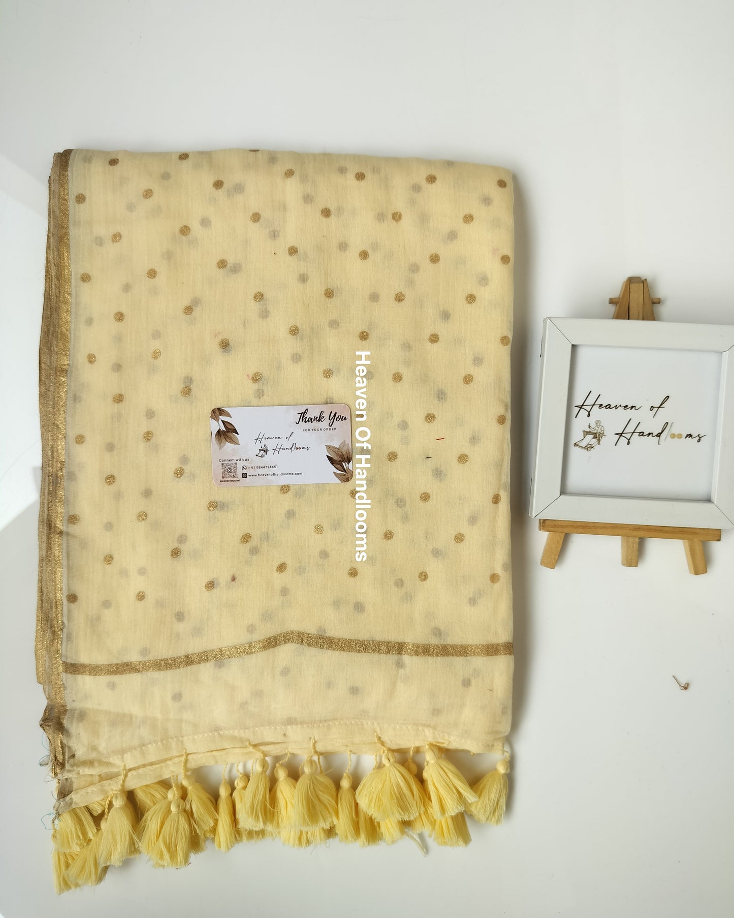 Printed Saree - Cream Polka