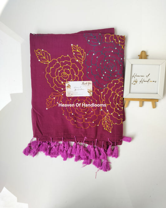 Premium Hand Stitch - Wine Kantha
