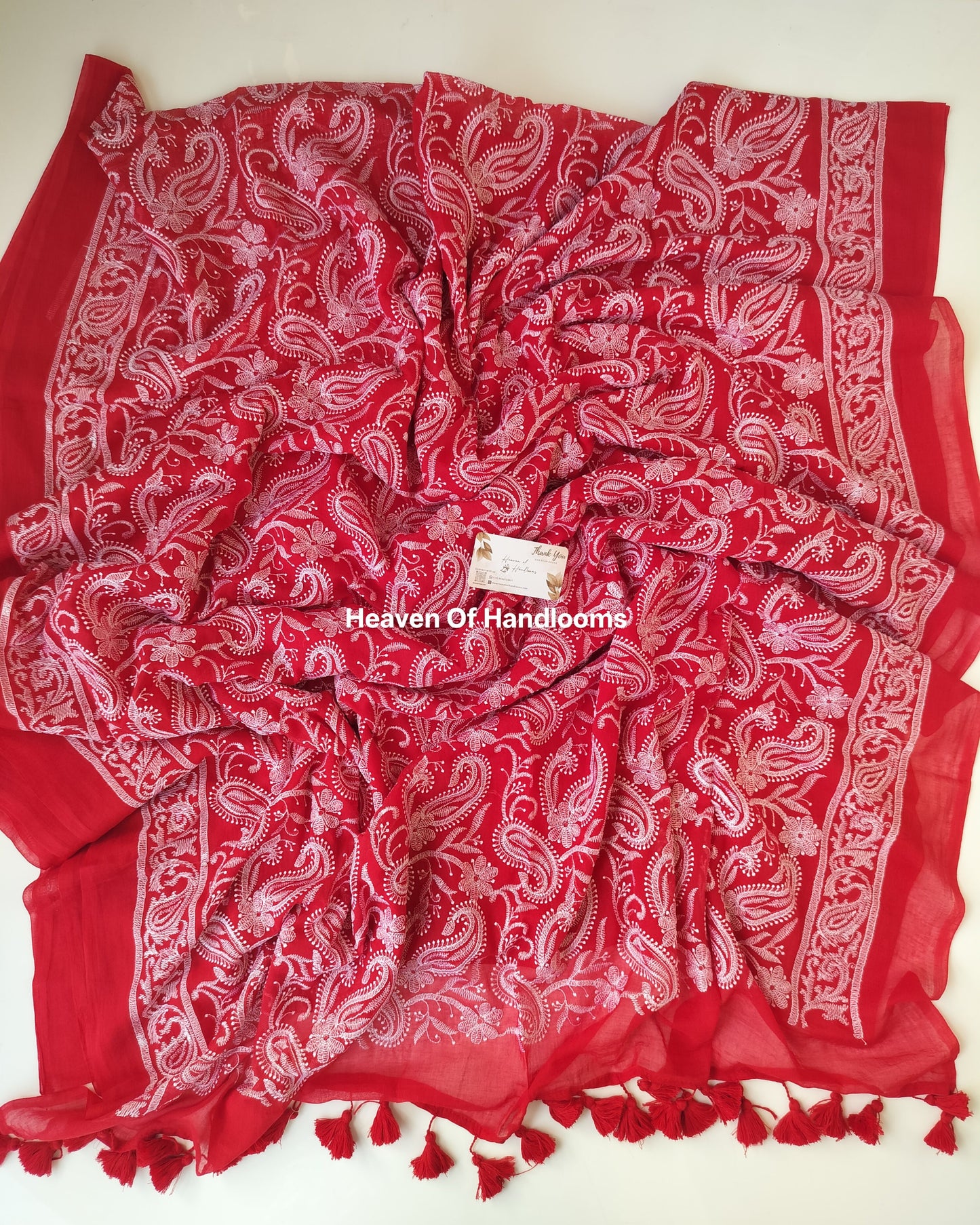 Premium Hand Stitch - Red Chikenkari