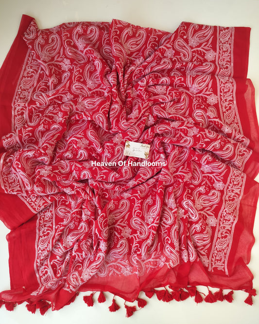 Premium Hand Stitch - Red Chikenkari