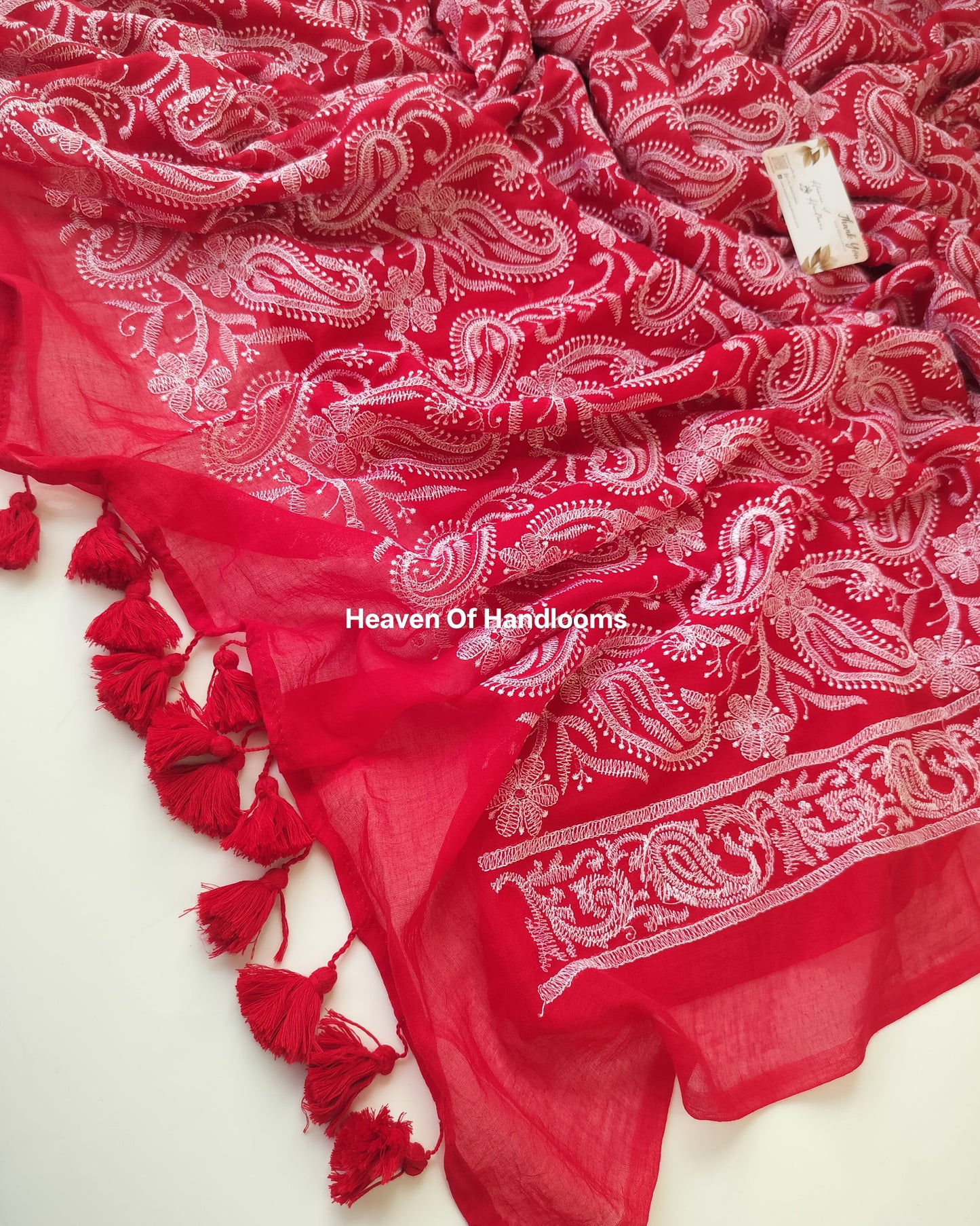 Premium Hand Stitch - Red Chikenkari