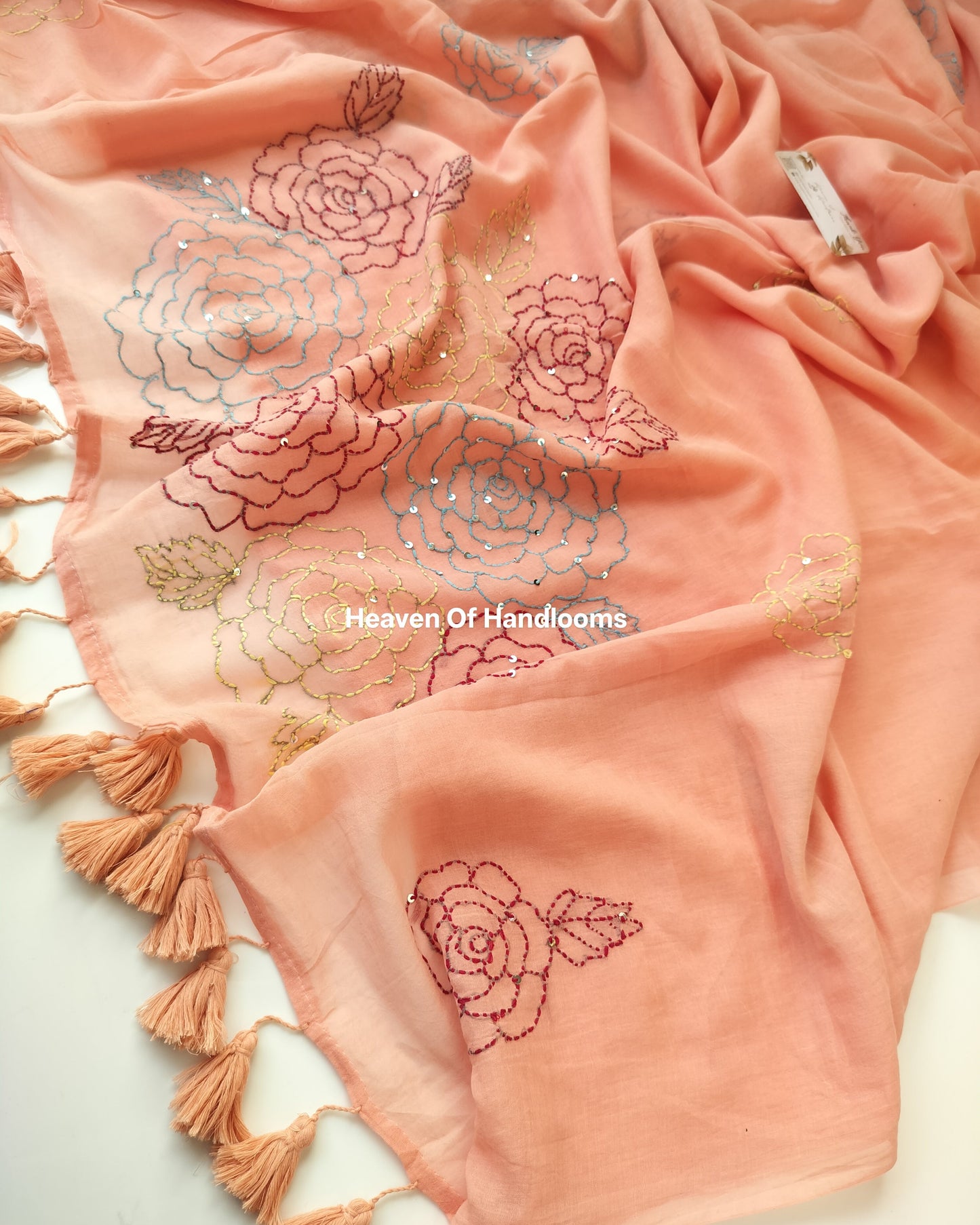 Premium Hand Stitch - Peach Kantha