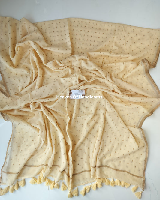 Printed Saree - Cream Polka