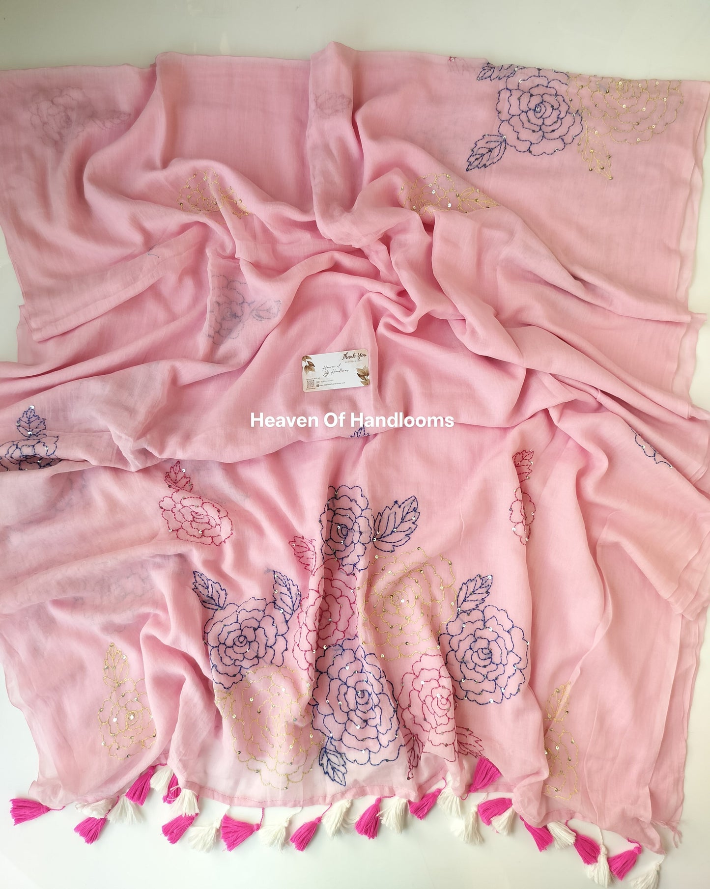 Premium Hand Stitch - Baby Pink Kantha