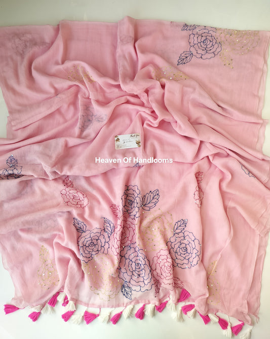 Premium Hand Stitch - Baby Pink Kantha