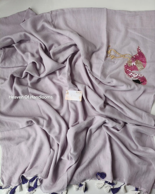 Premium Hand Stitch - Pastel Purple Flamingo