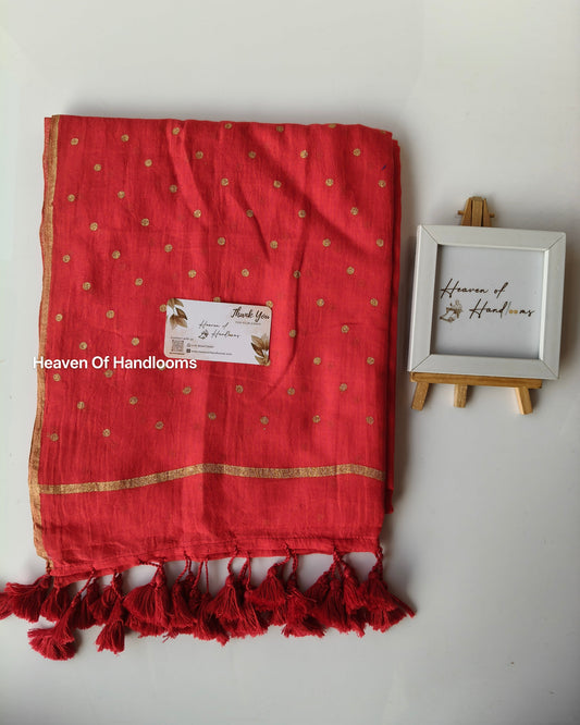 Printed Saree - Brick Polka Dot