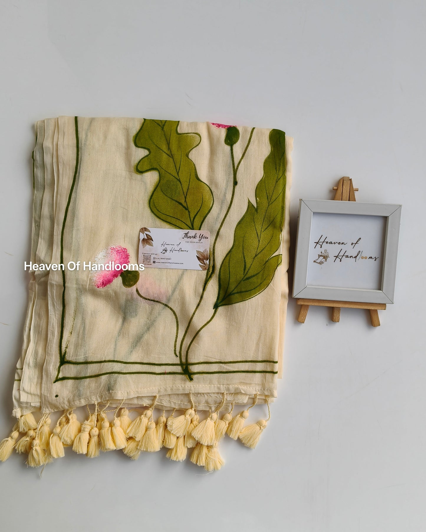 Hand Painted Saree - Cream Thistle