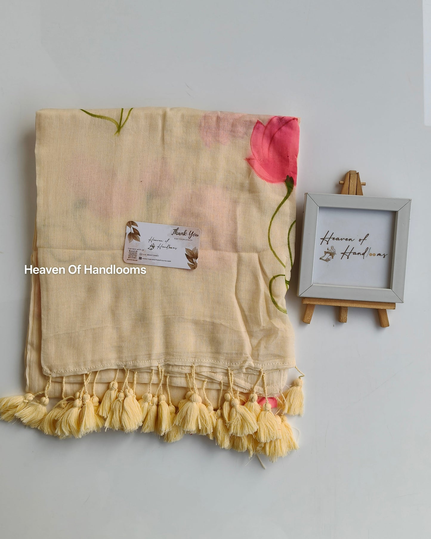 Hand Painted Saree - Cream Lotus