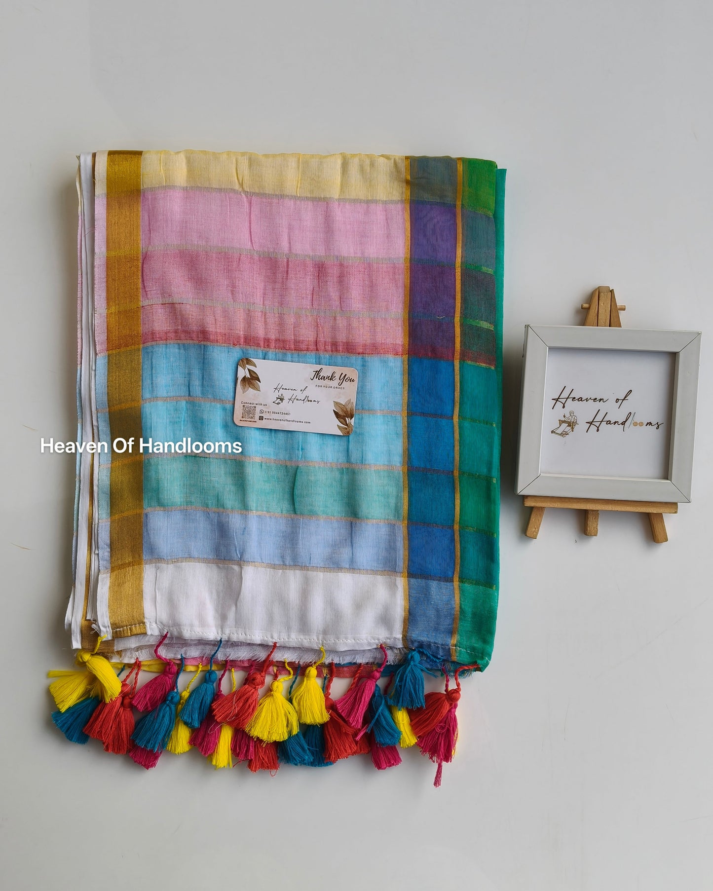 Festive Saree -  White Rainbow Kattam