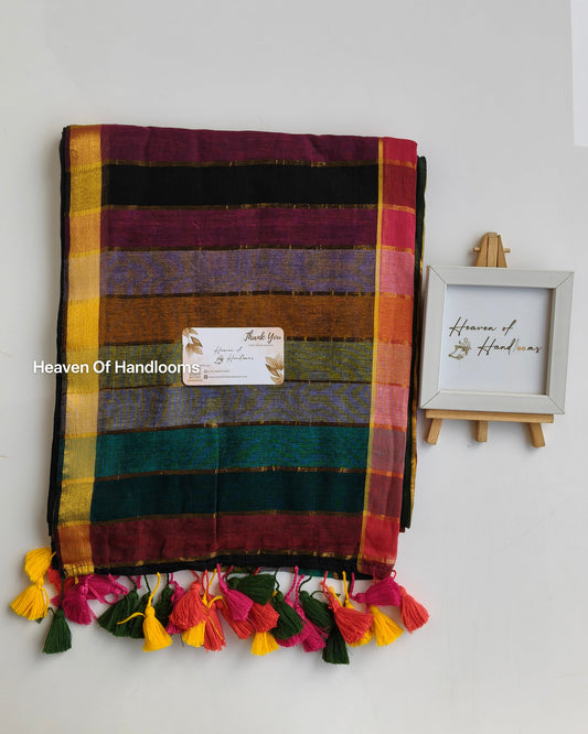 Festive Saree - Black Rainbow Kattam