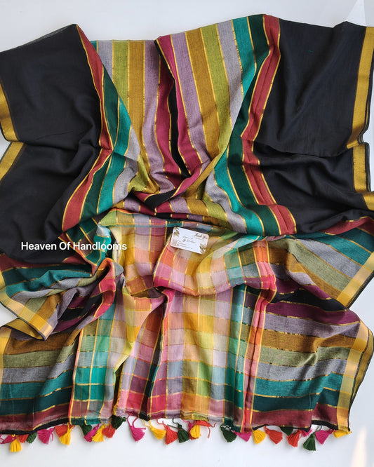Festive Saree - Black Rainbow Kattam
