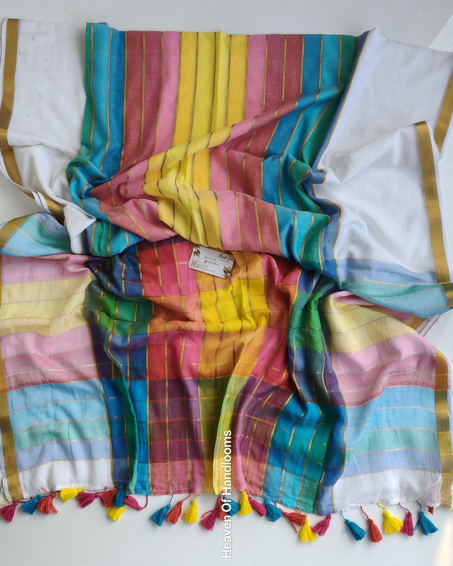 Festive Saree -  White Rainbow Kattam