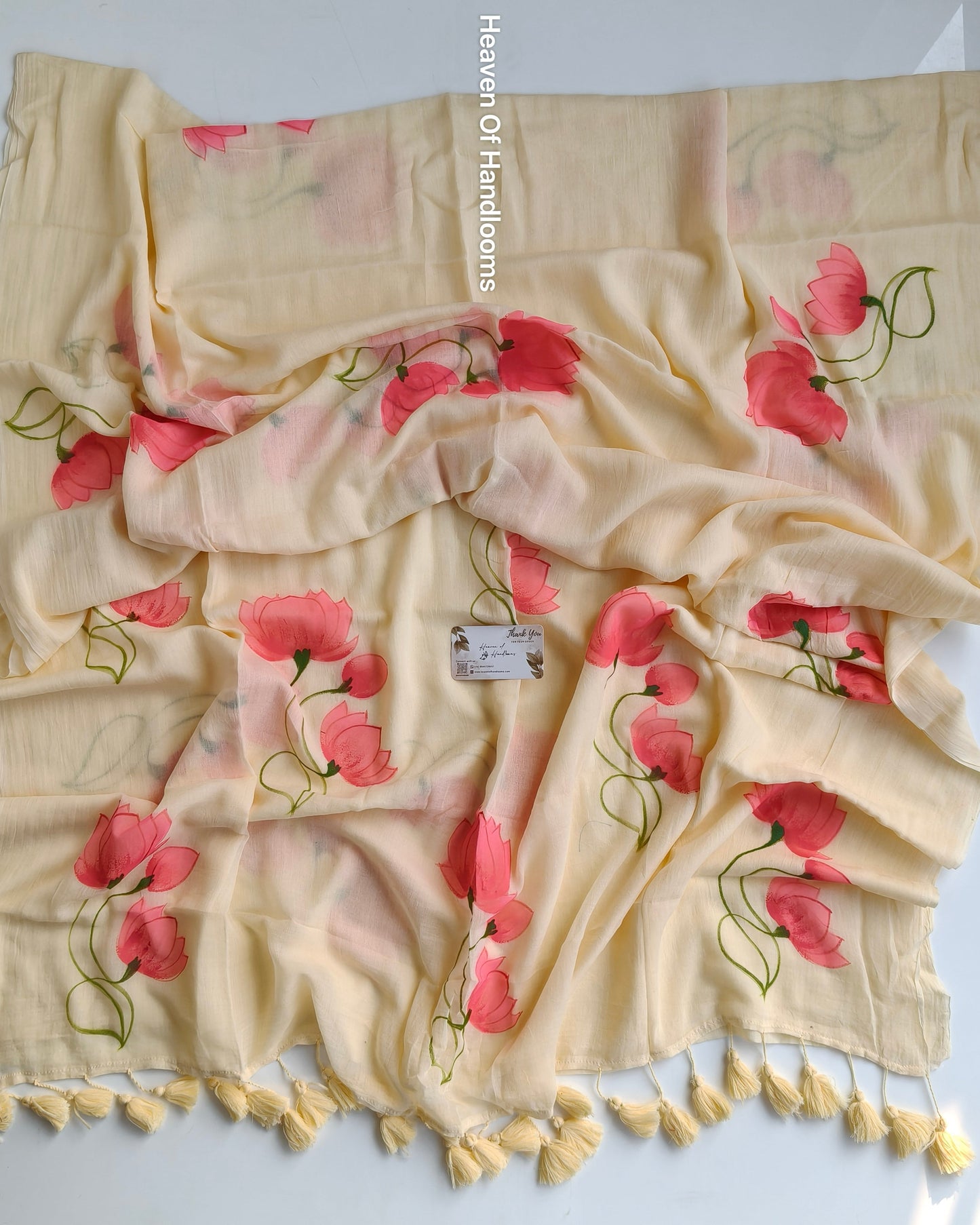 Hand Painted Saree - Cream Lotus