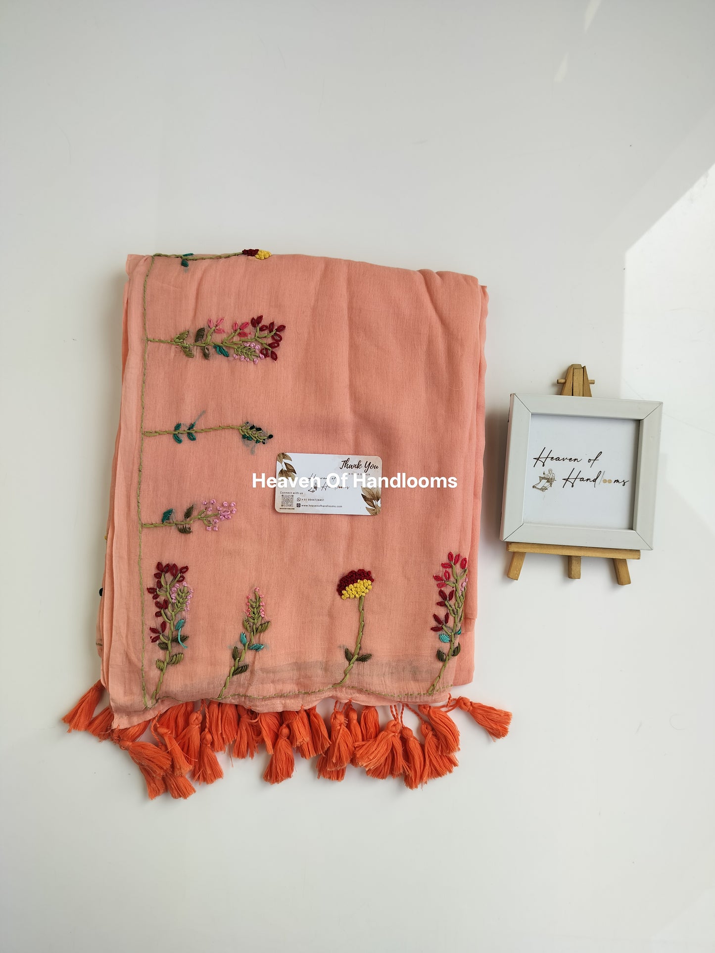 Premium Hand Stitch - Peach Floral Garden