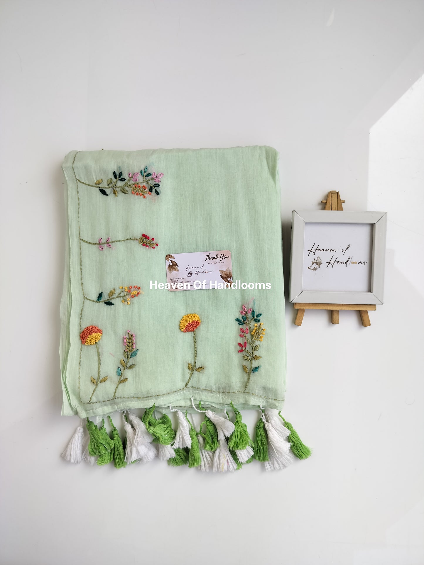 Premium Hand Stitch - Mint Floral Garden