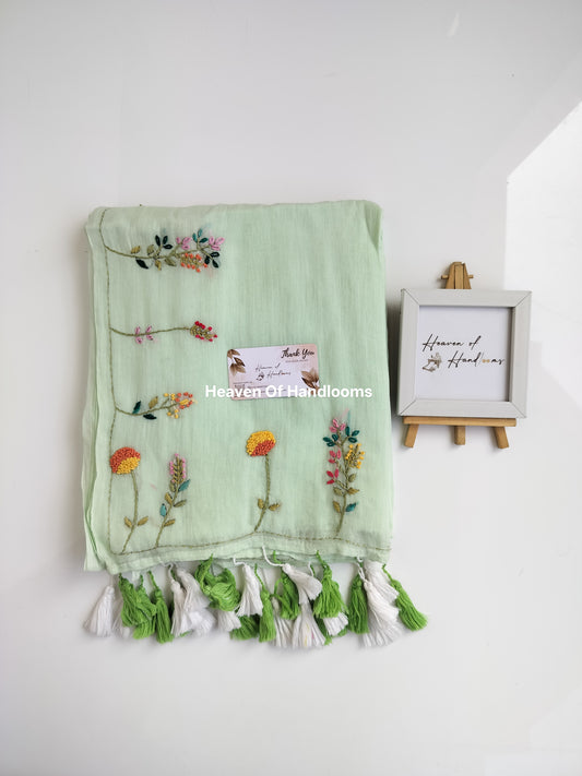 Premium Hand Stitch - Mint Floral Garden