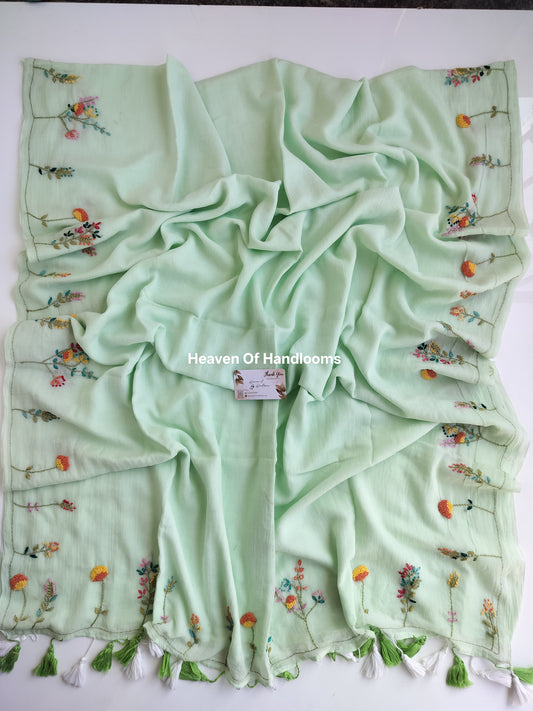 Premium Hand Stitch - Mint Floral Garden