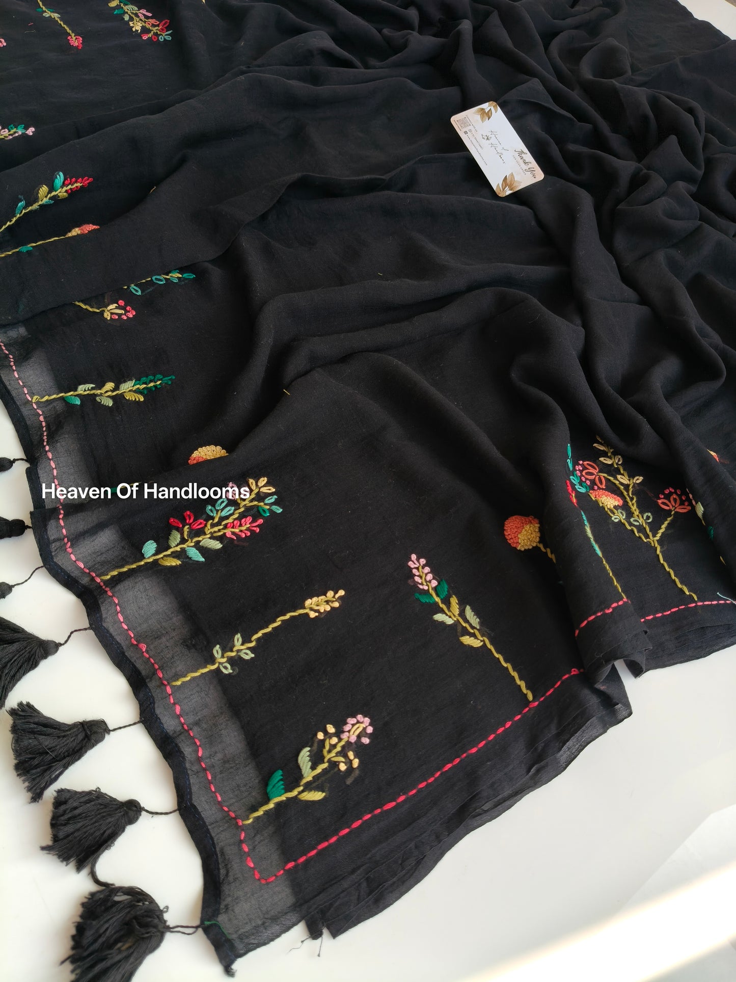 Premium Hand Stitch - Black Floral Garden