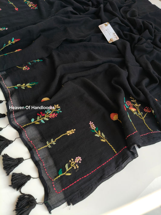 Premium Hand Stitch - Black Floral Garden