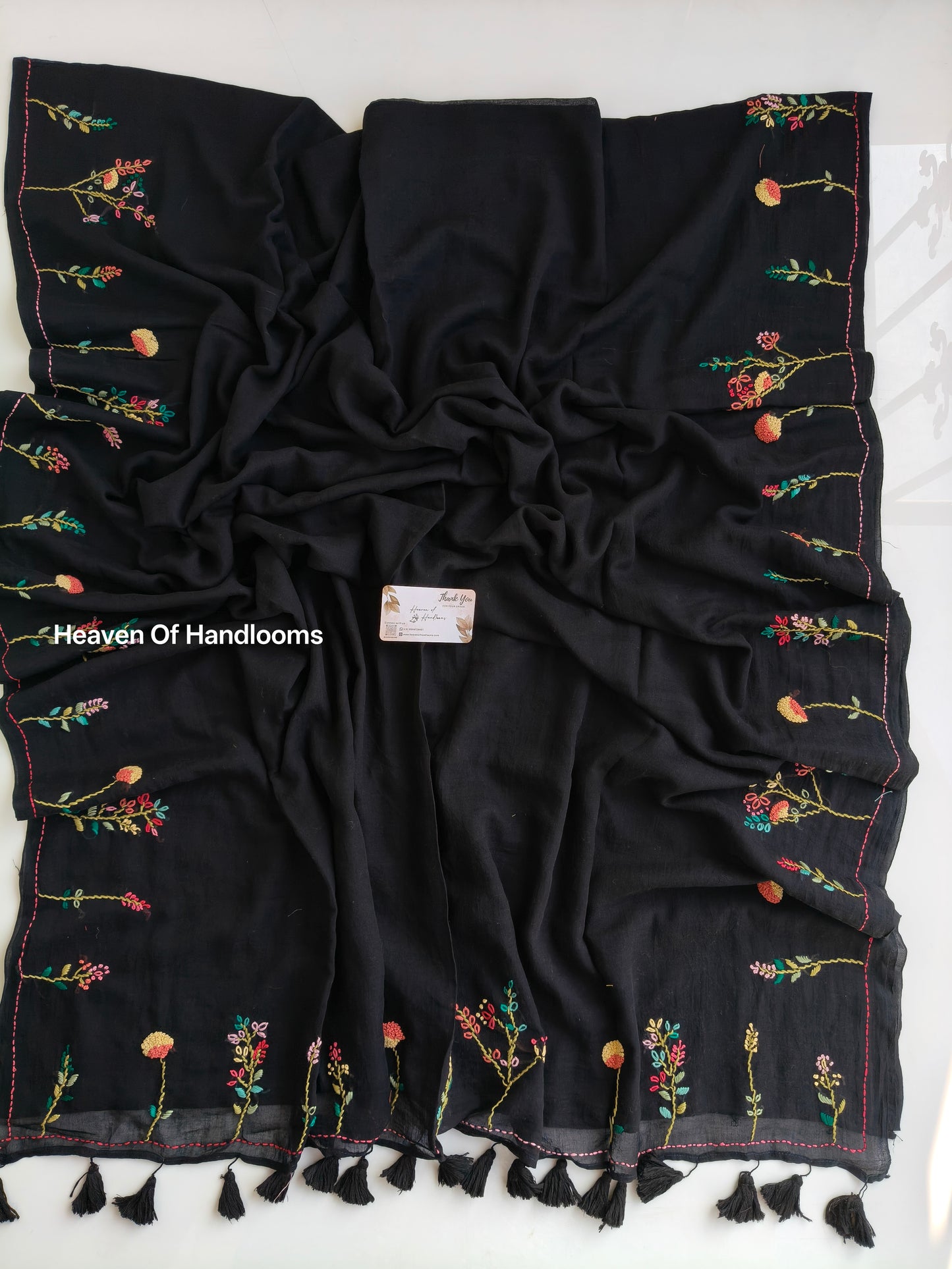 Premium Hand Stitch - Black Floral Garden