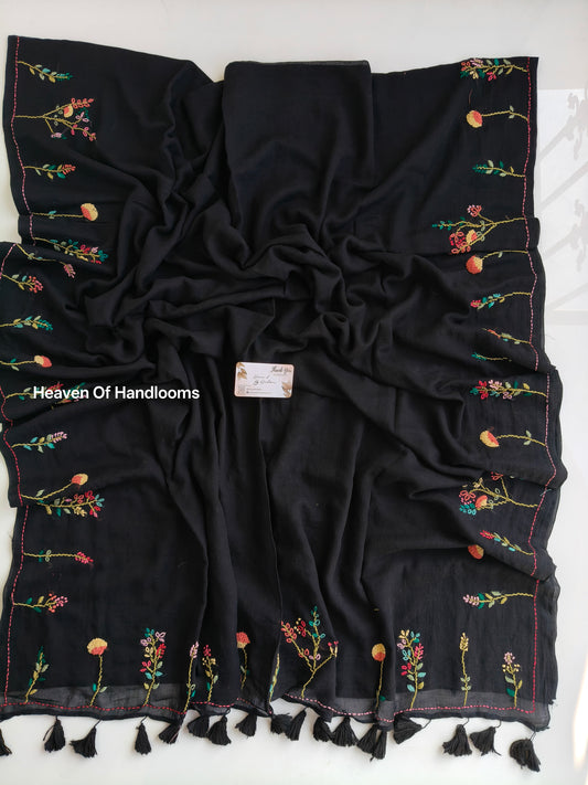Premium Hand Stitch - Black Floral Garden