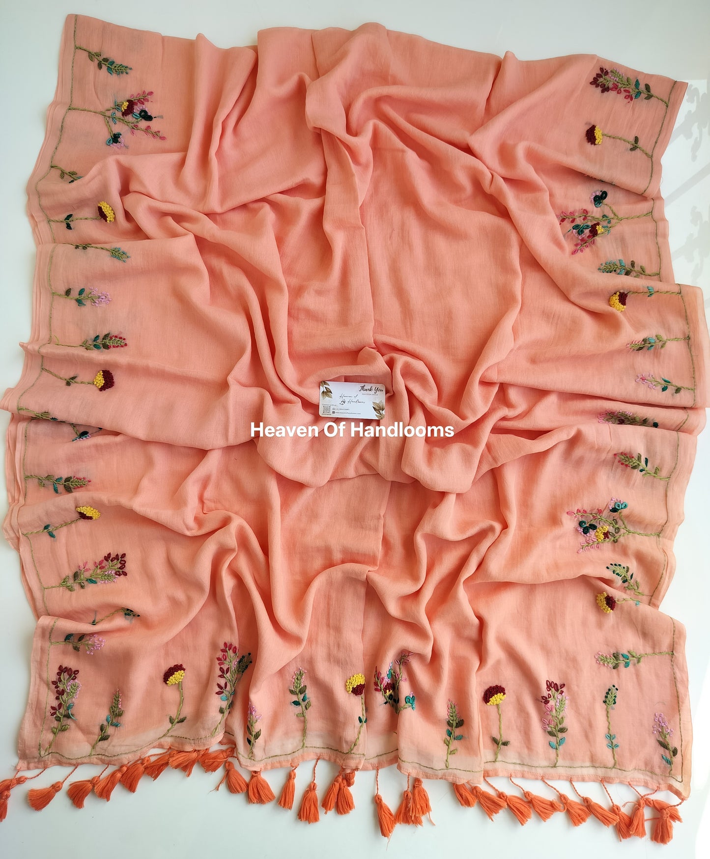 Premium Hand Stitch - Peach Floral Garden