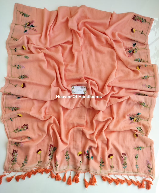 Premium Hand Stitch - Peach Floral Garden