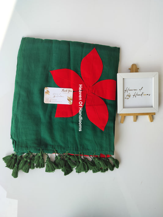 Festive Saree - Bottle Green Patch