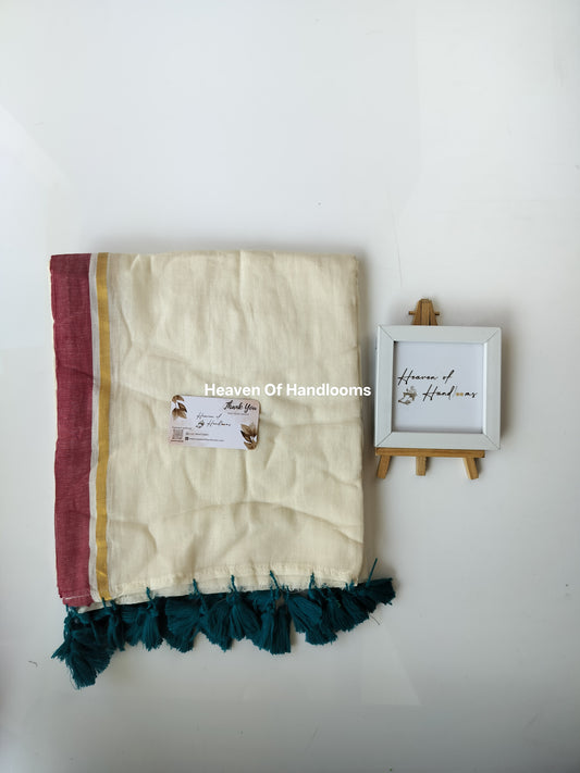 Onam-Vishu Saree - Cream Thin Ganga Jamuna